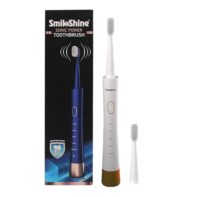 SmiloShine® Sonic Power ToothBrush white variant with extra bristle head