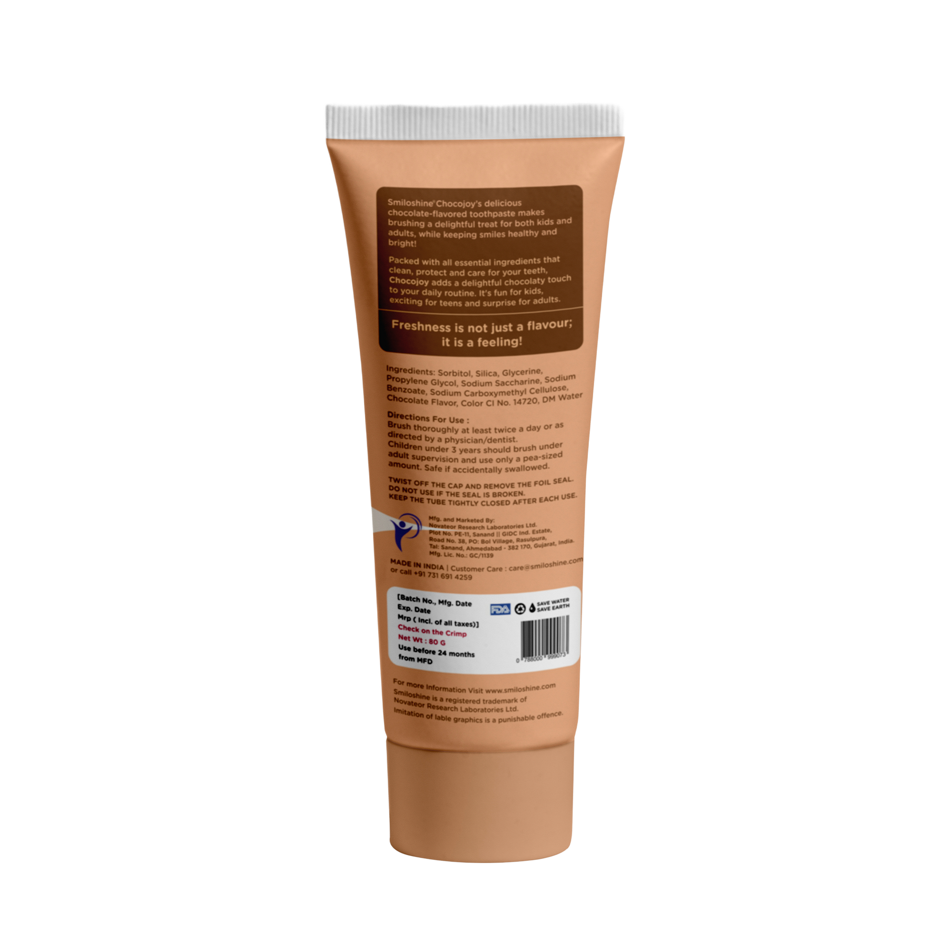 SmiloShine Chocolate Toothpaste Back Side