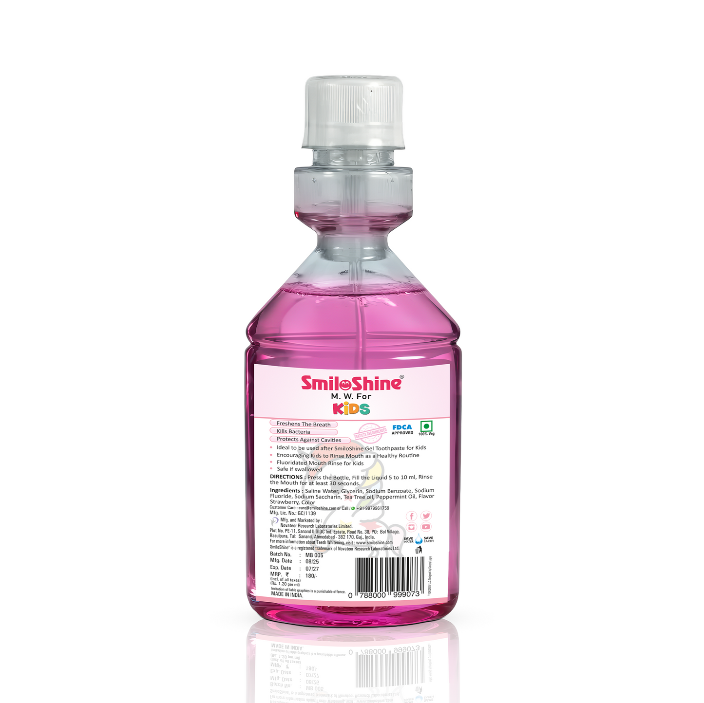 SmiloShine Kids Mouthwash Back Label of Strawberry