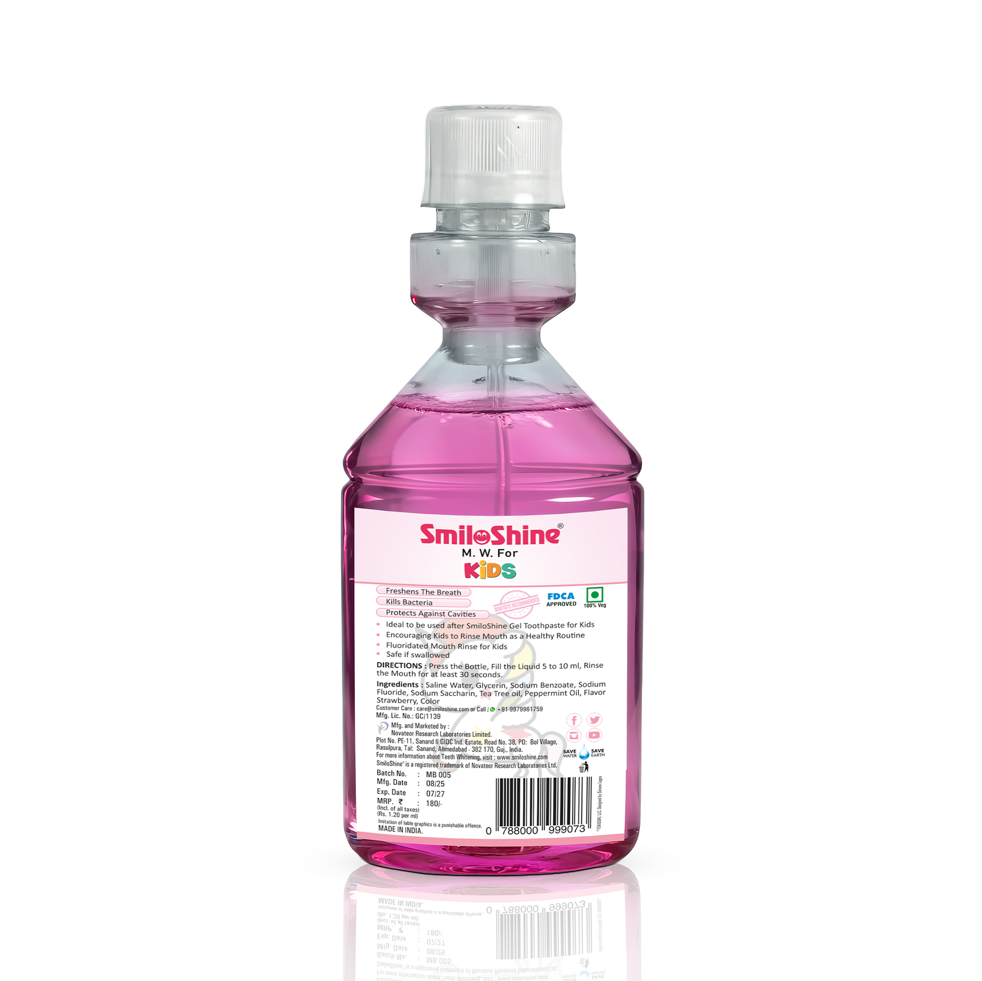SmiloShine Kids Mouthwash Back Label of Strawberry