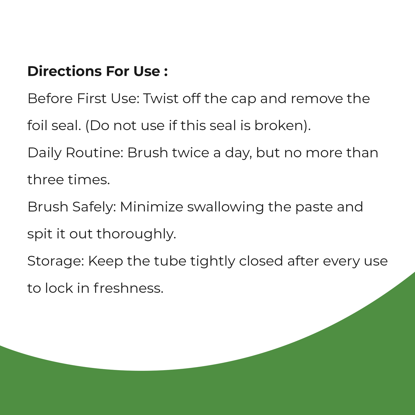 Instructions on how to use SmiloShine Herbafresh Toothpaste safely for daily brushing routines to protect enamel and soothe gums.